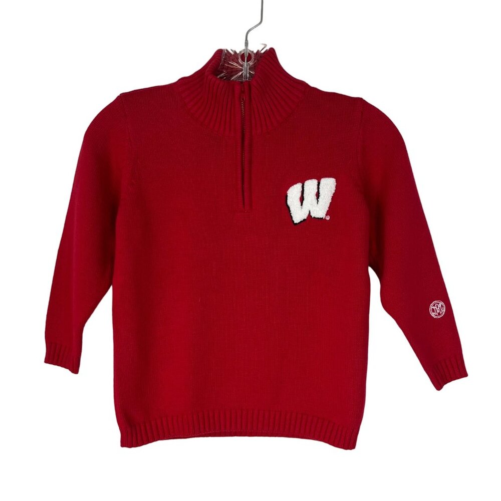 Alma Mater Wisconsin Badgers Sweater Kids Youth Large Red New 1/4 Zip NCAA